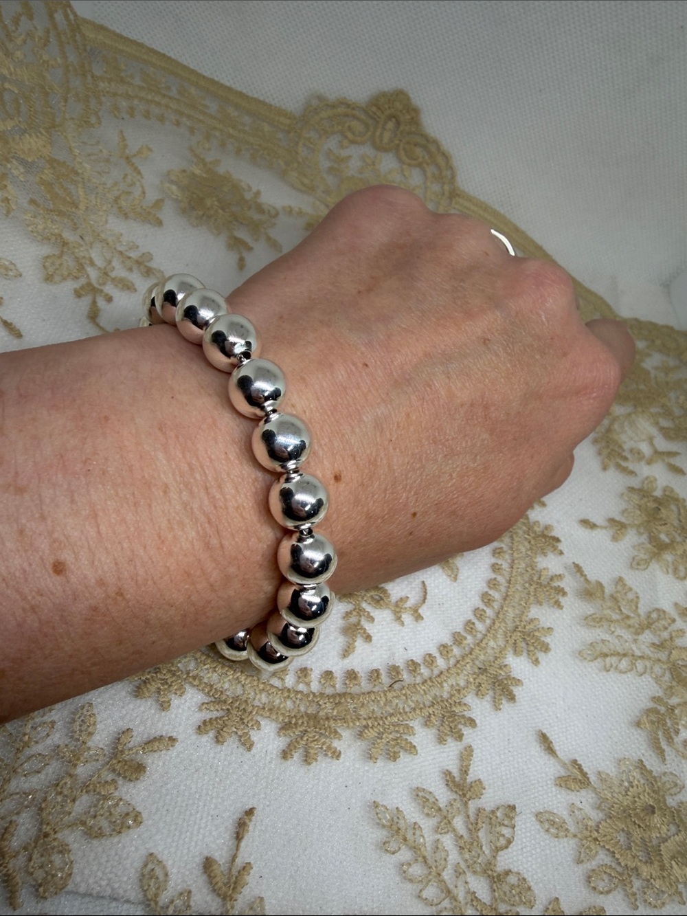 925 Sterling Silver Oversized 10mm Globe Bead Bracelet Y2K Mall Goth